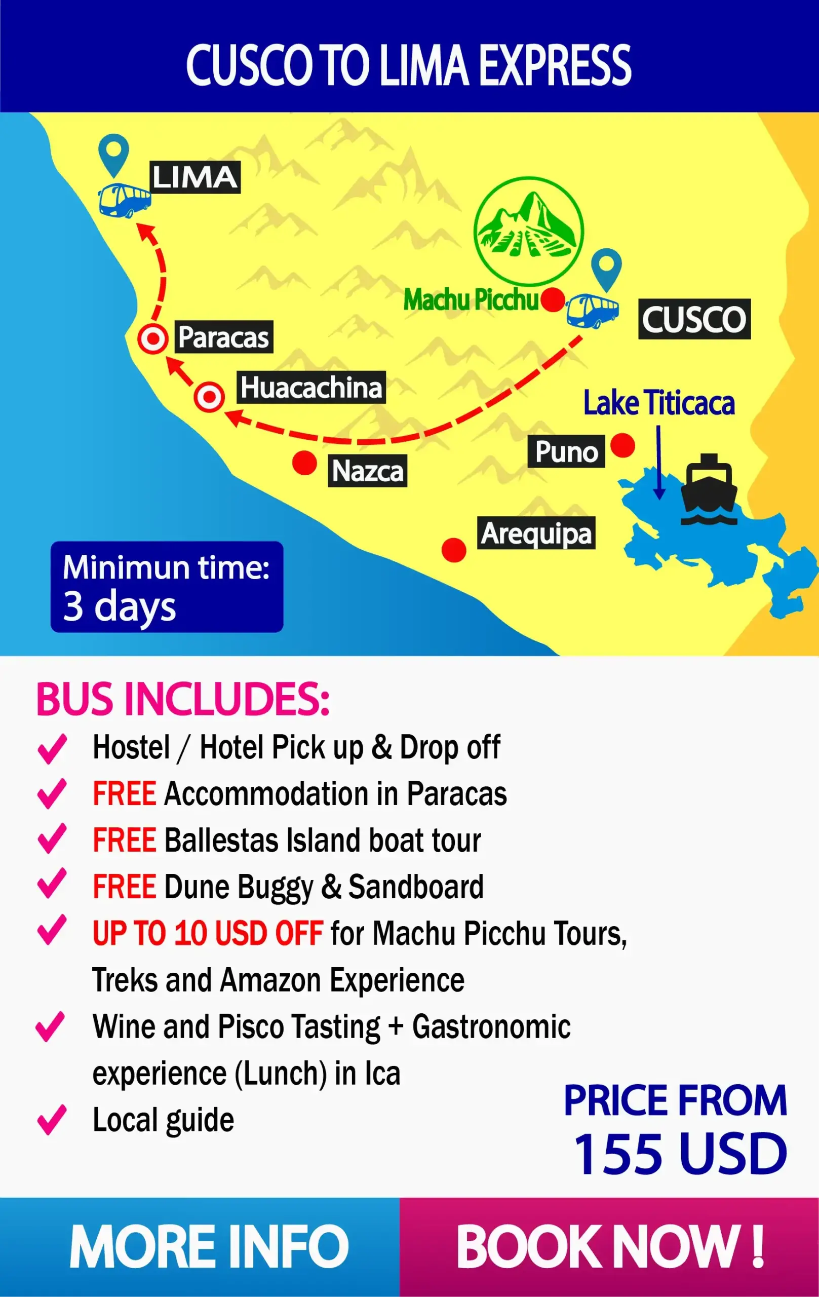 Bus Cusco to Lima Express | Door to Door service | Wayki Bus