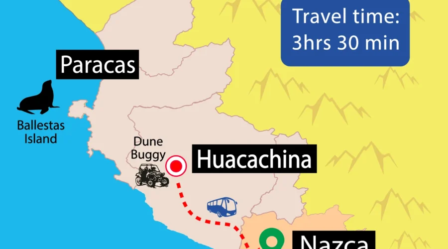 Map Huacachina to Nazca Bus - Wayki Bus